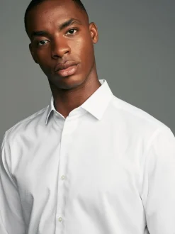White Easy Care Textured Slim Fit Single Cuff Smart Shirts 2 Pack