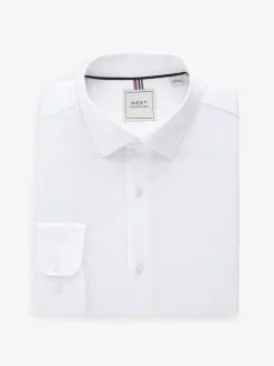 White Easy Care Textured Slim Fit Single Cuff Smart Shirts 2 Pack
