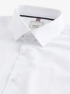 White Easy Care Textured Slim Fit Single Cuff Smart Shirts 2 Pack