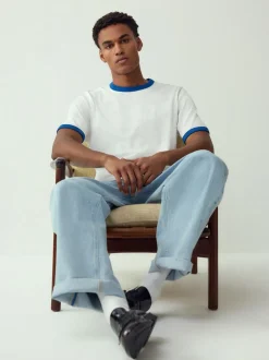White Ecru Single Slim Fit Ringer T-Shirt