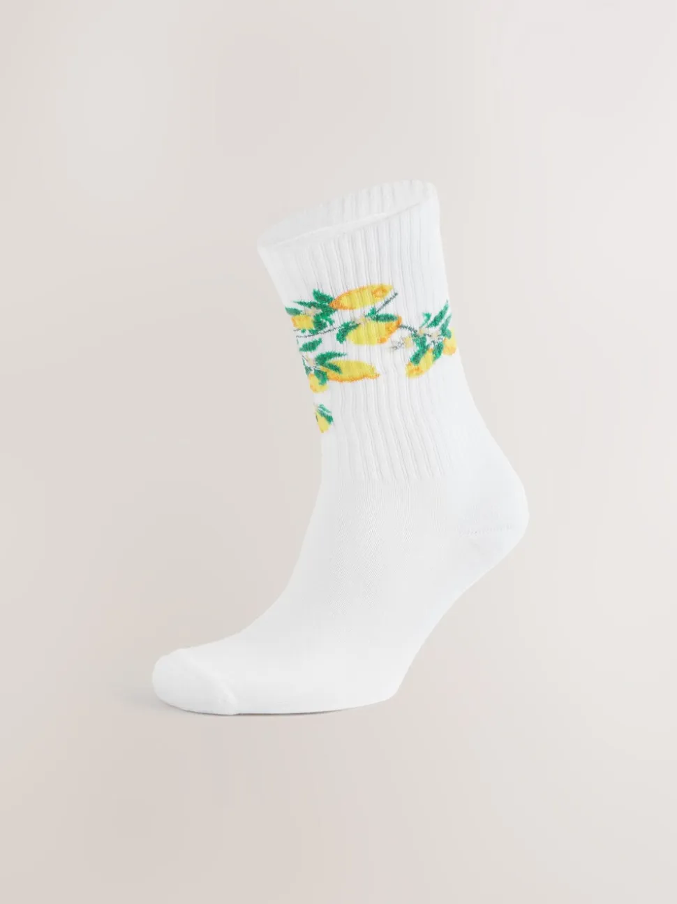 White Fruit Pattern Embroidered Sports Socks 4 Pack