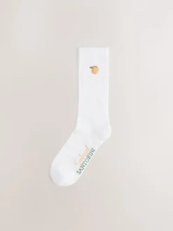 White Fruit Pattern Embroidered Sports Socks 4 Pack