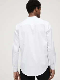 White Grandad Collar Regular Fit Button Down Easy Iron Oxford Shirt