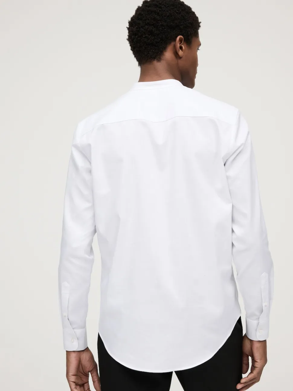 White Grandad Collar Regular Fit Button Down Easy Iron Oxford Shirt