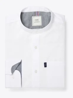 White Grandad Collar Regular Fit Button Down Easy Iron Oxford Shirt