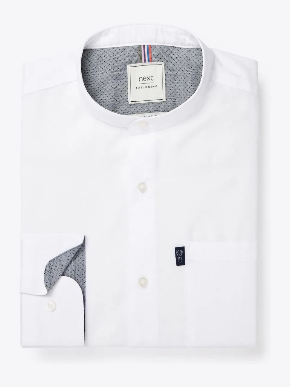 White Grandad Collar Regular Fit Button Down Easy Iron Oxford Shirt
