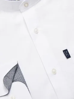 White Grandad Collar Regular Fit Button Down Easy Iron Oxford Shirt