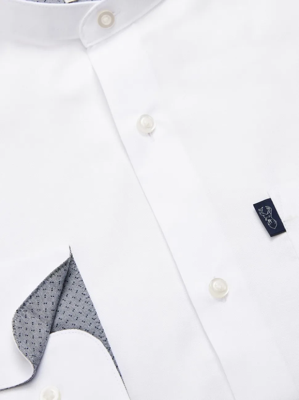 White Grandad Collar Regular Fit Button Down Easy Iron Oxford Shirt