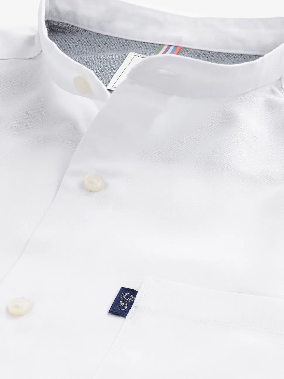 White Grandad Collar Regular Fit Button Down Easy Iron Oxford Shirt