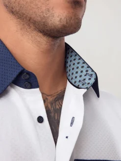 White Hatch Contract Collar Regular Fit Smart Trimmed Long Sleeve Party Shirt