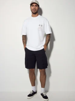 White Japan Relaxed Fit Graphic Print Heavy Weight T-Shirt