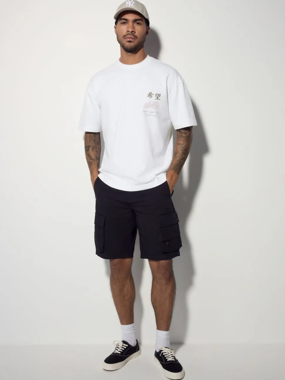 White Japan Relaxed Fit Graphic Print Heavy Weight T-Shirt