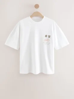 White Japan Relaxed Fit Graphic Print Heavy Weight T-Shirt