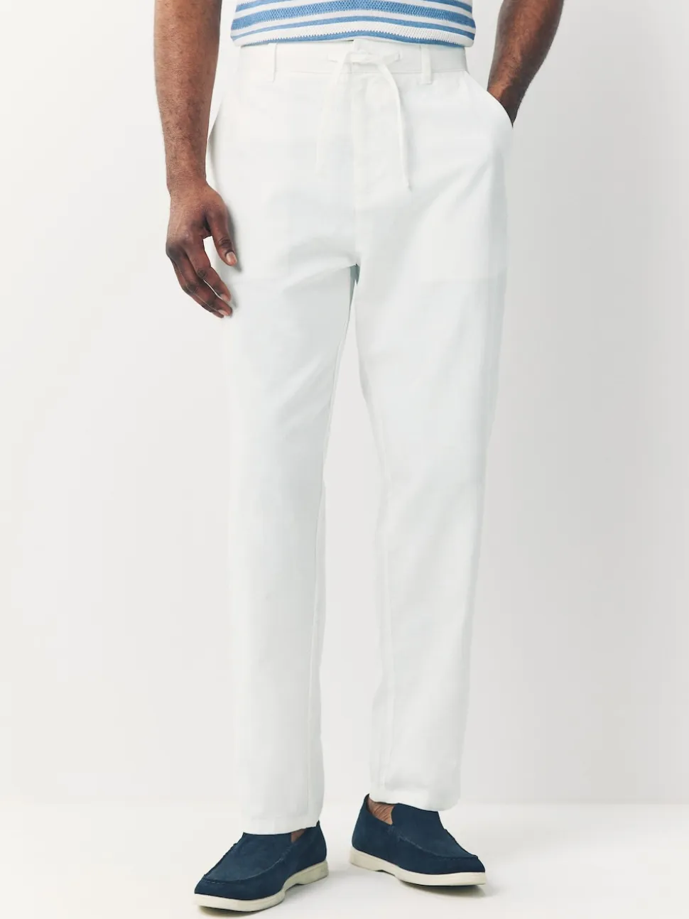 White Linen Blend Trousers
