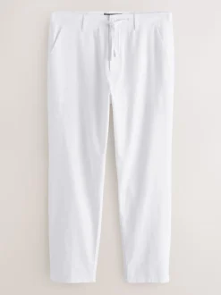 White Linen Blend Trousers