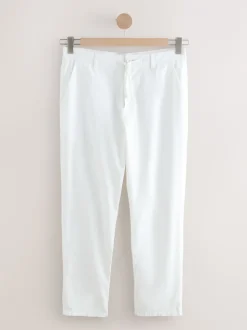 White Linen Blend Trousers