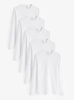 White Long Sleeve Layering T-Shirts 5 Pack