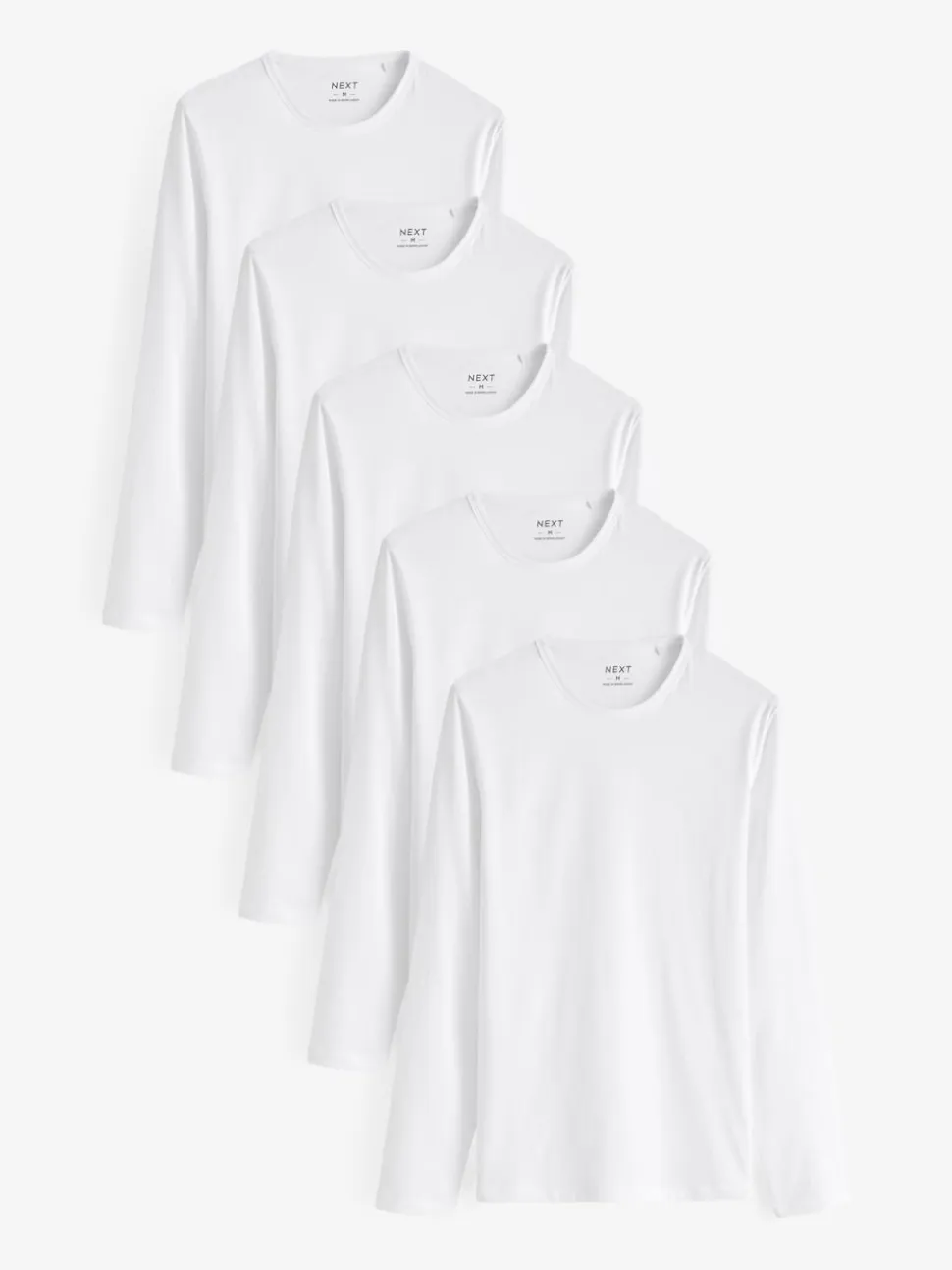 White Long Sleeve Layering T-Shirts 5 Pack