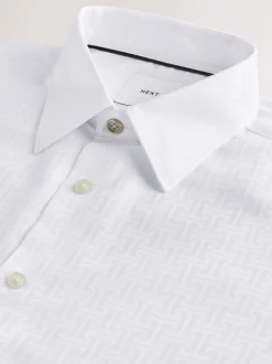White Monogram Regular Fit Geometric Print Long Sleeve Smart Shirt