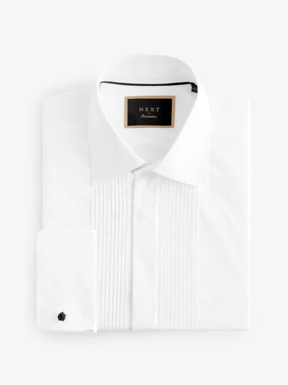 White Narrow Pleated Double Cuff 100% Cotton Dress Shirt With Cutaway Collar