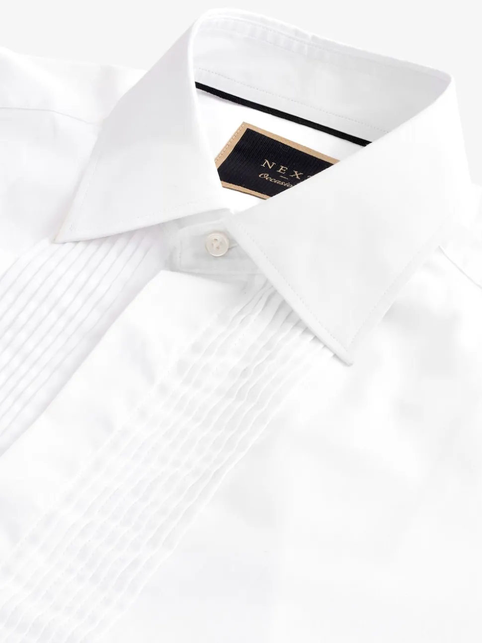 White Narrow Pleated Double Cuff 100% Cotton Dress Shirt With Cutaway Collar