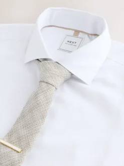 White Neutral Texture with Tie Clip Slim Fit Occasion Shirt And Tie Set