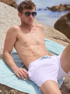 White Piped Swim Shorts