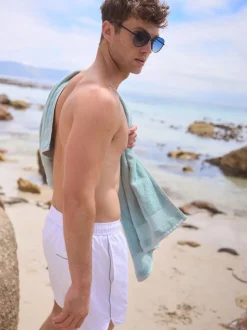 White Piped Swim Shorts