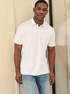 White Plain Short Sleeve Jersey Polo Shirts 3 Pack