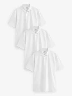 White Plain Short Sleeve Jersey Polo Shirts 3 Pack