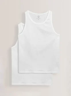 White Pure 100% Cotton Layering Vests 2 Pack