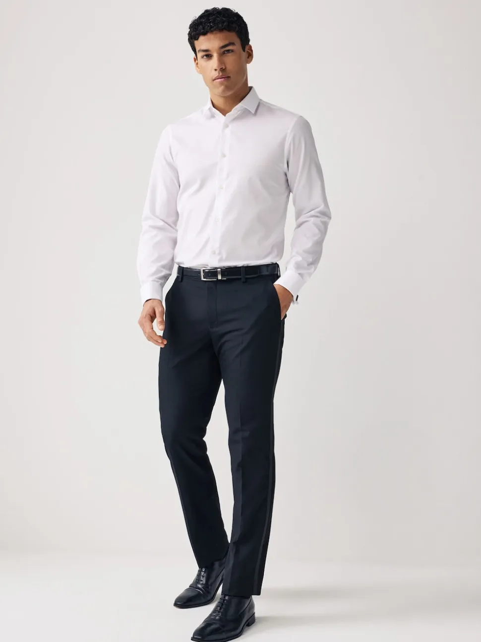 White Regular Fit Double Cuff Easy Care Textured Smart Shirt