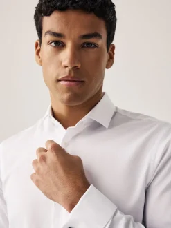 White Regular Fit Double Cuff Easy Care Textured Smart Shirt