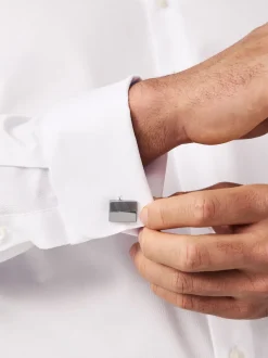 White Regular Fit Double Cuff Easy Care Textured Smart Shirt