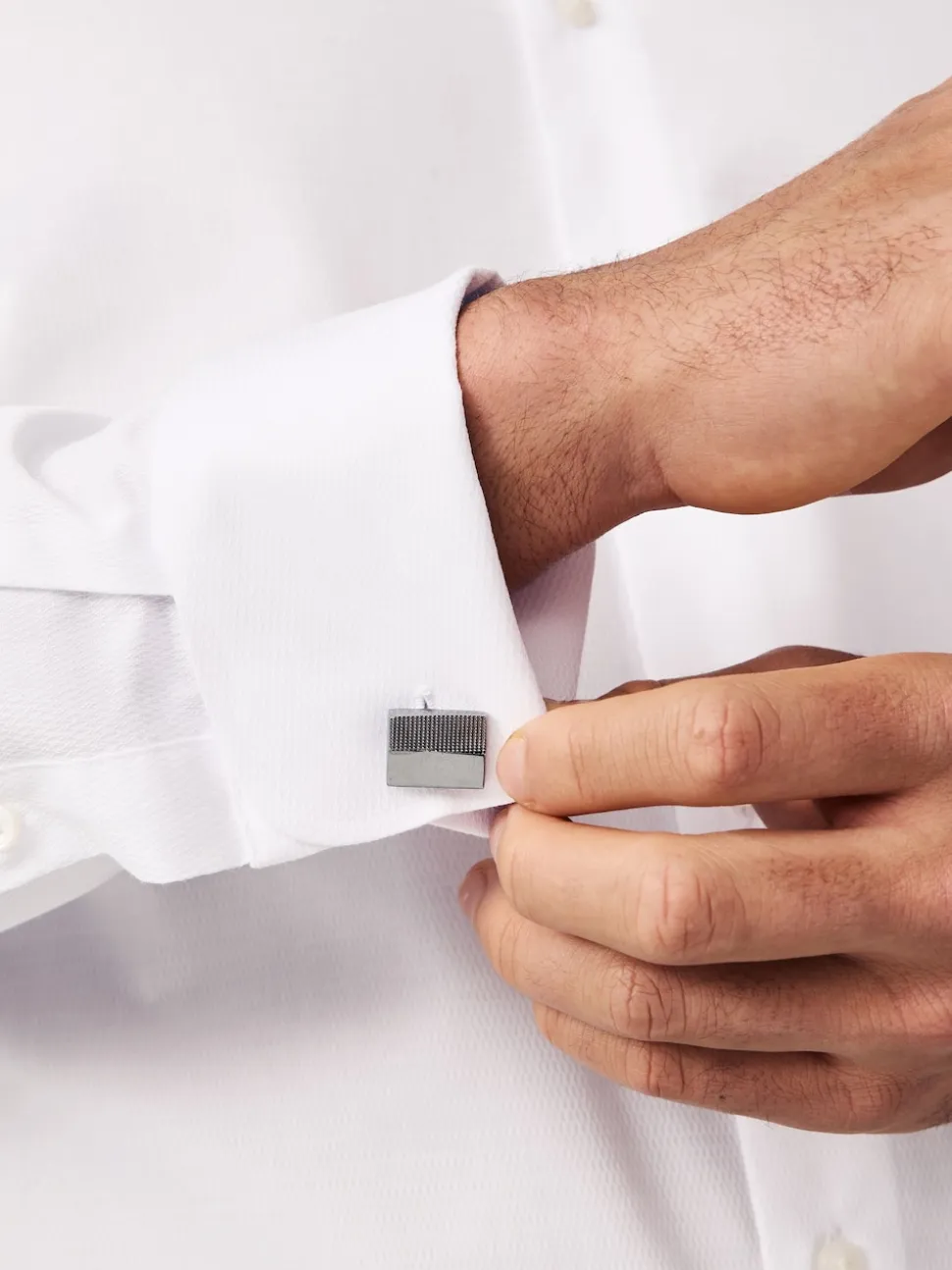 White Regular Fit Double Cuff Easy Care Textured Smart Shirt