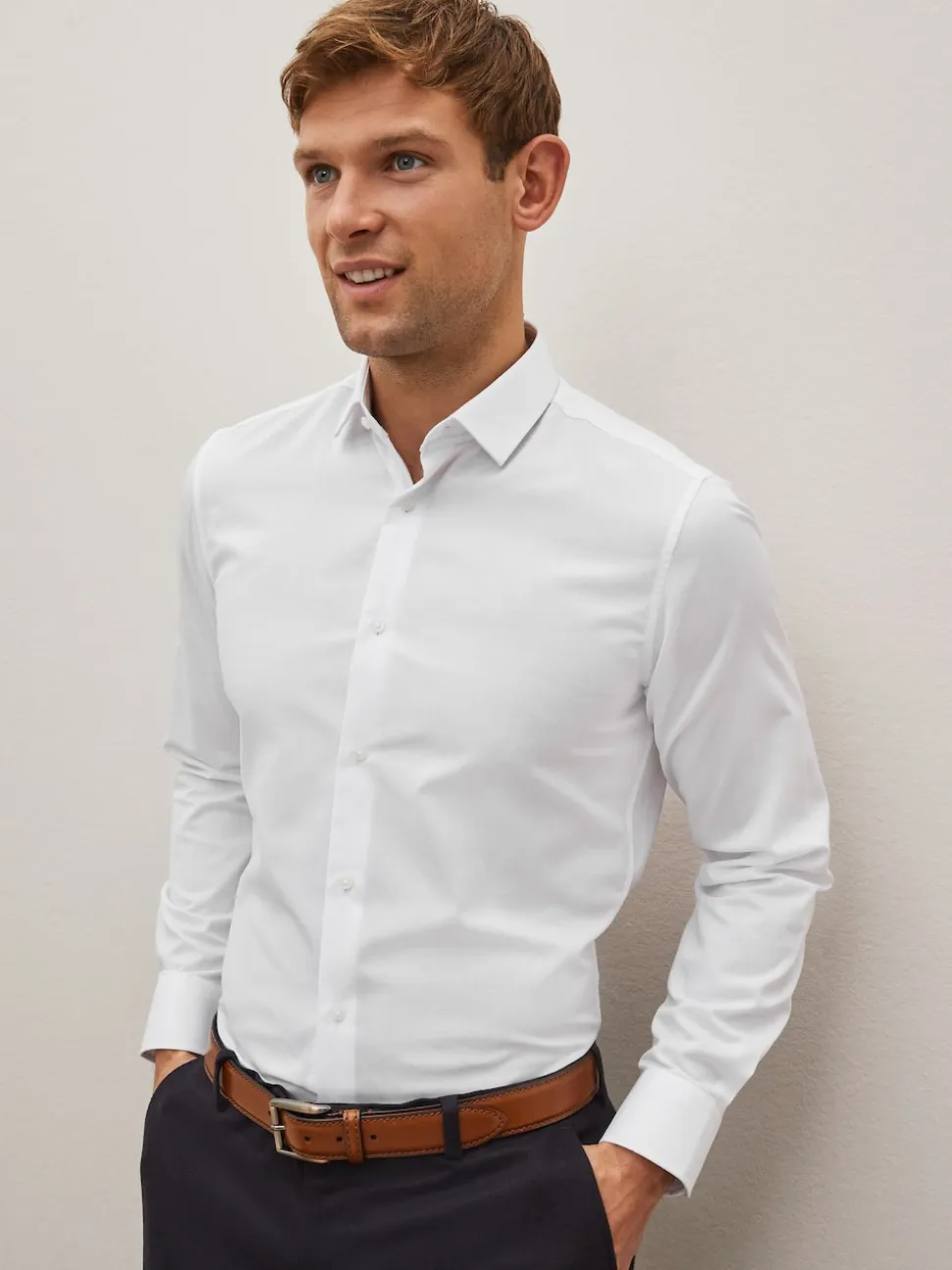 White Regular Fit Easy Care Textured Single Cuff Smart Shirt