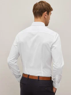 White Regular Fit Easy Care Textured Single Cuff Smart Shirt