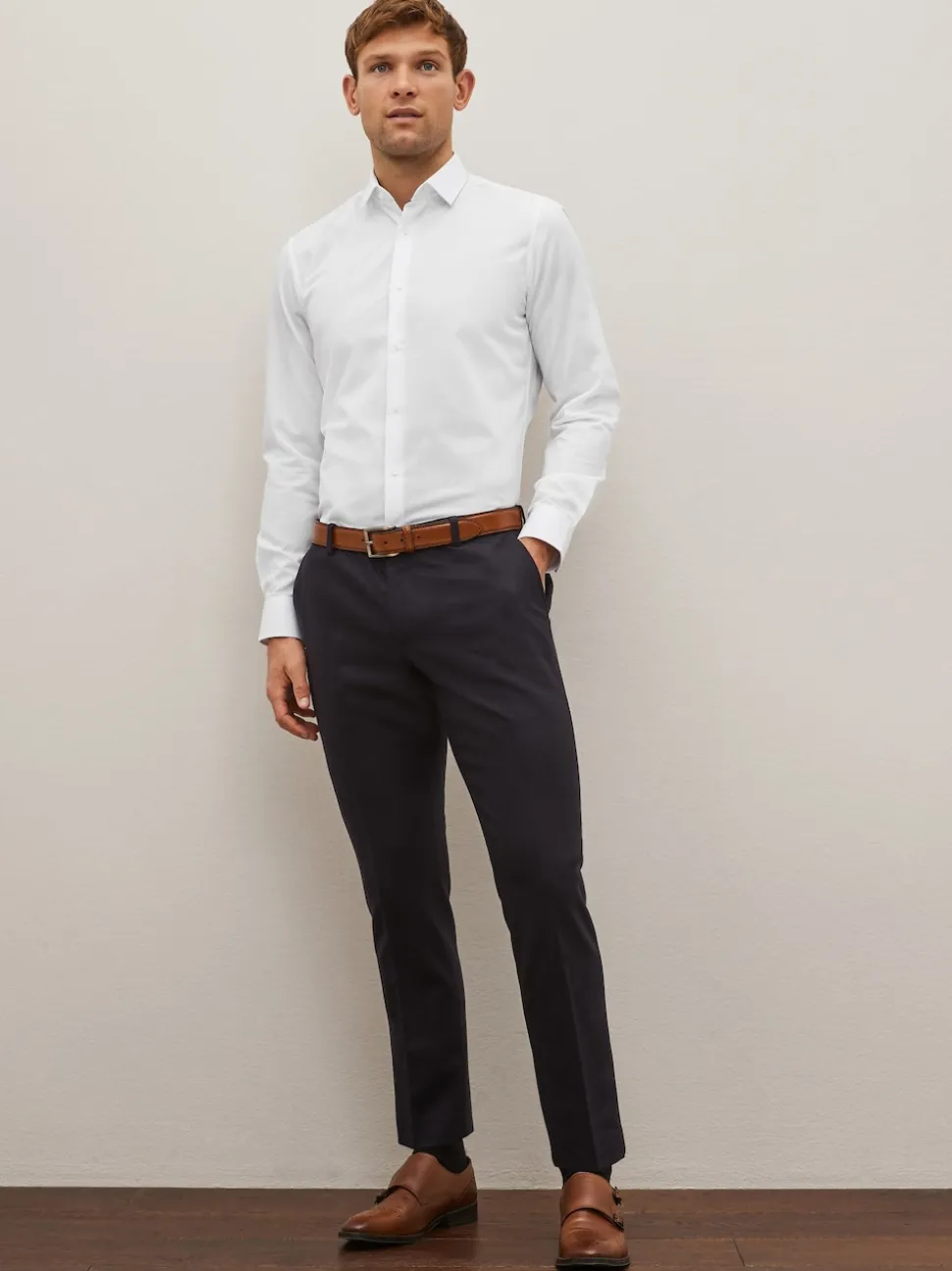 White Regular Fit Easy Care Textured Single Cuff Smart Shirt