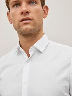 White Regular Fit Easy Care Textured Single Cuff Smart Shirt