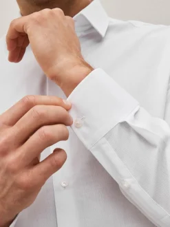 White Regular Fit Easy Care Textured Single Cuff Smart Shirt
