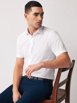 White Regular Fit Easy Care Short Sleeve Smart Shirts 2 Pack