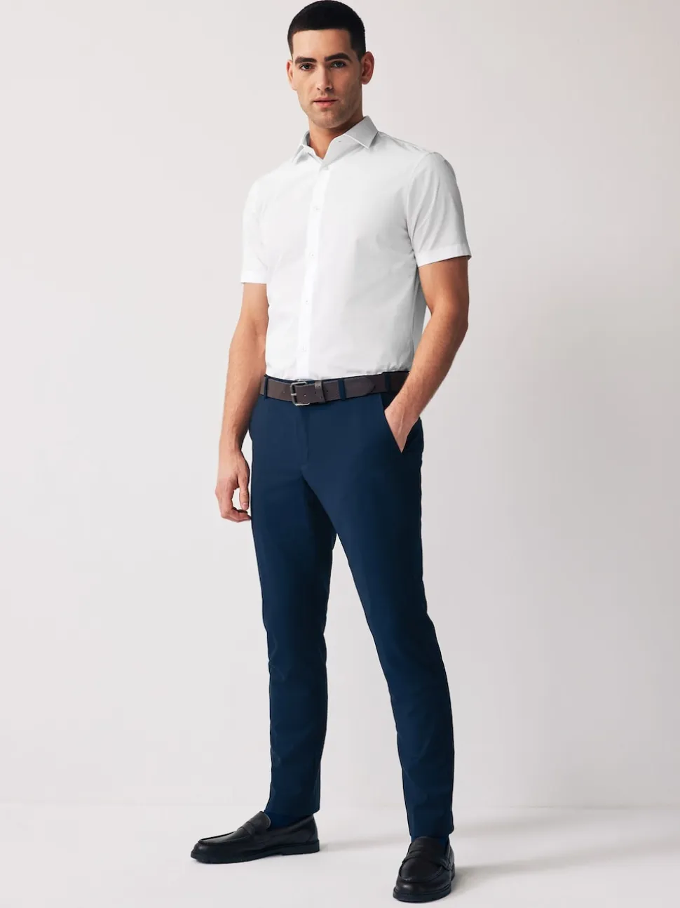 White Regular Fit Easy Care Short Sleeve Smart Shirts 2 Pack