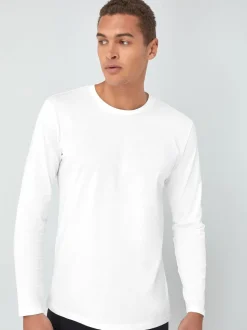 White Regular Fit Long Sleeve Crew Neck T-Shirt