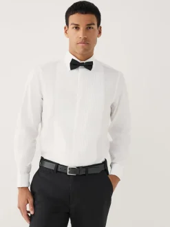 White Regular Fit Occasion Pleated Bib Double Cuff Dress Shirt