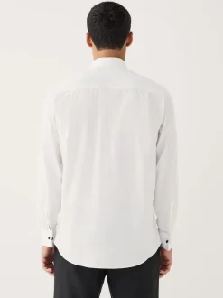 White Regular Fit Occasion Pleated Bib Double Cuff Dress Shirt