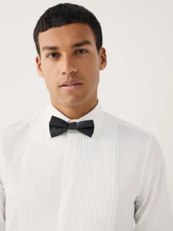 White Regular Fit Occasion Pleated Bib Double Cuff Dress Shirt