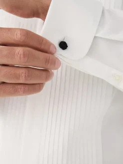 White Regular Fit Occasion Pleated Bib Double Cuff Dress Shirt