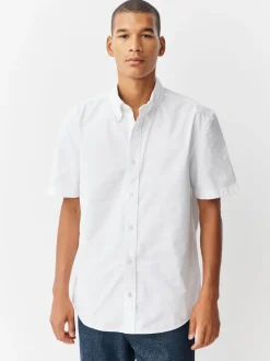 White Regular Fit Short Sleeve Oxford Shirt