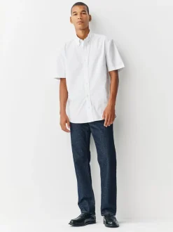 White Regular Fit Short Sleeve Oxford Shirt