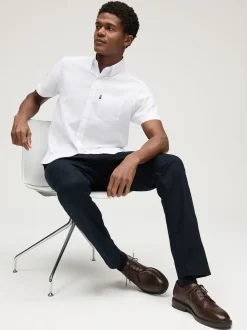 White Regular Fit Short Sleeve Easy Iron Button Down Oxford Shirt